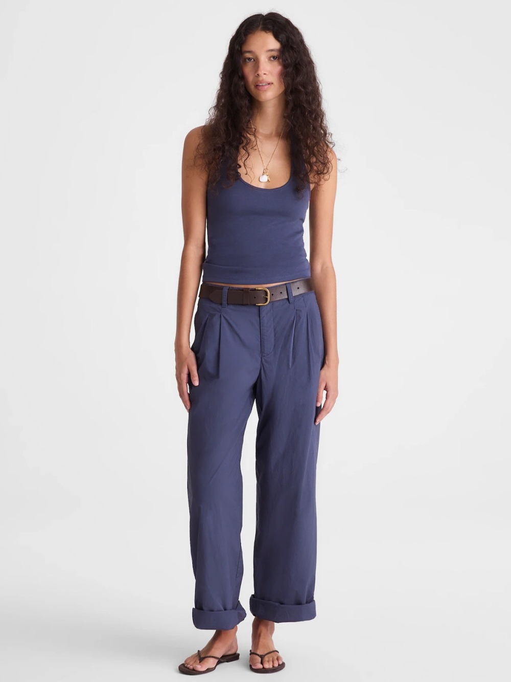 Madewell The Everyday Trouser in Poplin - Petrol Navy Wide-Leg Pleated Size 6